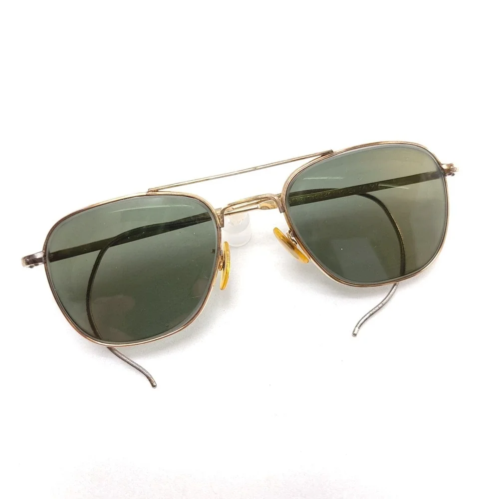 Vtg AO American Optical 12K GF 1/10 Gold‎ Aviator Sunglasses FRAMES 63mm Cable